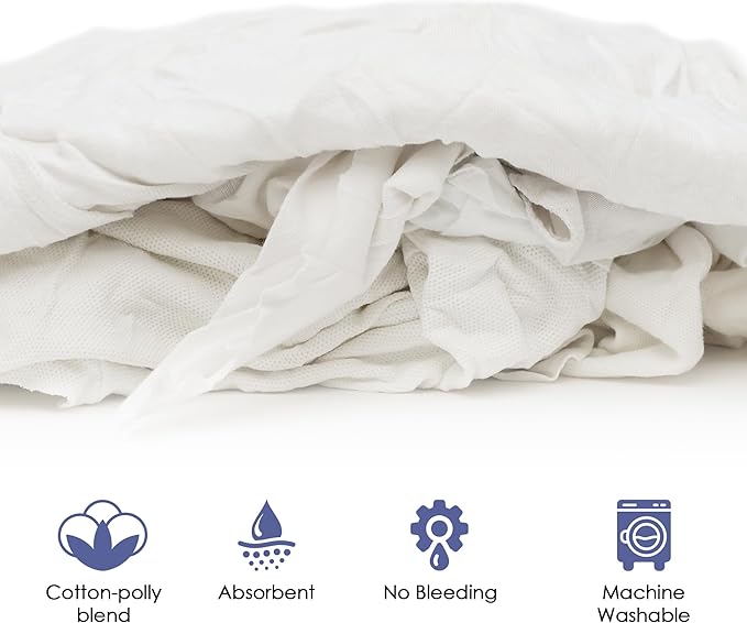 Huck & Terry White T-Shirt Bag of Rags, 7 LB, Recycled Material, Cotton Blend Bar Mop, Reclaimed, Eco-Friendly Cloth, Cleaning & Painting Rags, Lint Free, Highly Absorbent (7 Pound Box)