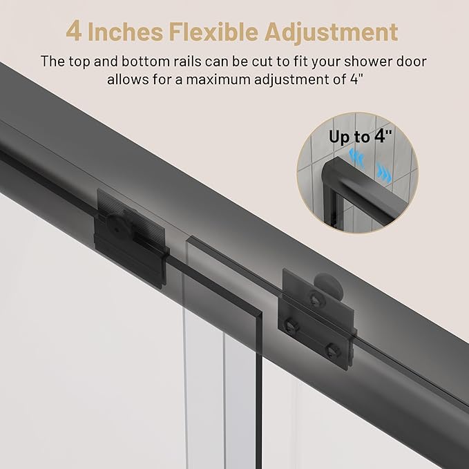 56-60" W x 70" H Double Sliding Shower Door, Semi-Frameless Shower Door with 1/4"(6mm) Clear Tempered Glass, Silent Soft-Close Door for Walk-in Shower, Matt Black