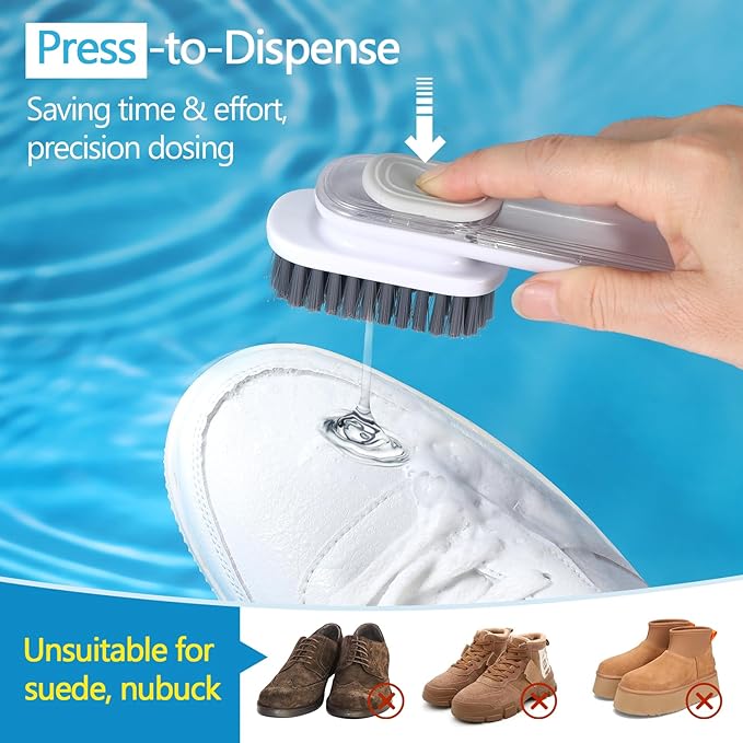 Shoe Brush, Liquid Dispenser Shoe Cleaning Brush, Laundry Brush for Stains on Clothes, Sneaker Cleaner Brush for Leather, Canvas, Knit, Multi-Purpose Cleaning Brush for Household & Outdoor