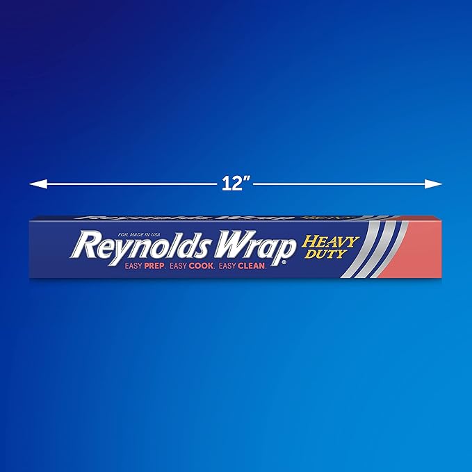 Reynolds Wrap Heavy Duty Aluminum Foil Roll,Thick Heavy Duty Foil for Added Strength and Durability,Secure Easy Open and Close Tab,12 Inches Wide,130 Sq. Ft.,(Pack of 12)