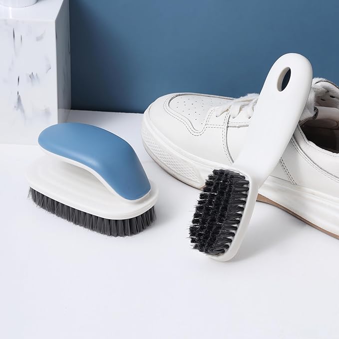 Laundry Scrub Brush 2 Pack - Soft Bristle Shoe & Clothes Scrubbing Brush for Stains - Household Cleaning Tool for Bathroom Countertop & Bathtubs (Gray)