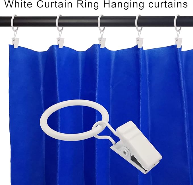 44 Pack Metal Curtain Rings with Clips, Drapery Clips with Rings, Drapes Rings 1 inch Inner Diameter, Fits Diameter 5/8 inch Curtain Rods, White