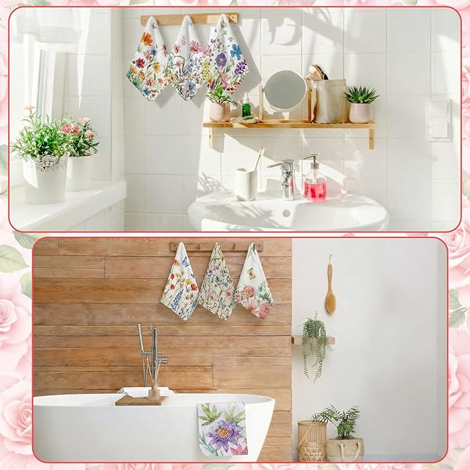 Tinlade 36 Pack Wildflower Reusable Cleaning Cloths Washable Kitchen Towels Bulk Absorbent Cotton Dish Towels for Home Cleaning Kitchen Spring Decor