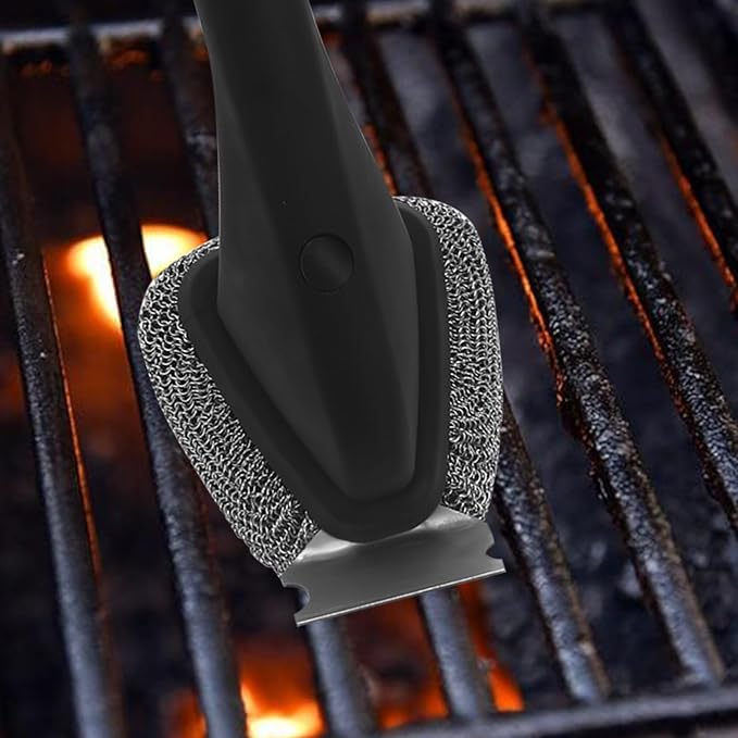 Bristle Free Grill Brush, Safe BBQ Cleaning Brush, Good Grip Chain Mail Grill Scrubber Brush,Barbeque BBQ Grill Brush,Outdoor Grill Cleaner, Chainmail Grill Scrubber Scraper