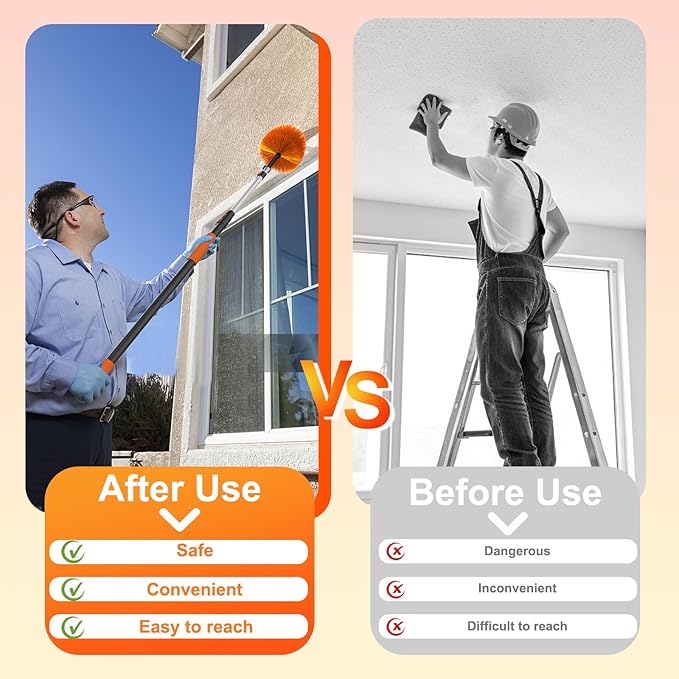 12FT Cobweb Duster with Extension Pole, Spider Web Brush for Cleaning Extendable, Professional Ceiling and Corner Dusters for Outdoor Indoor Use