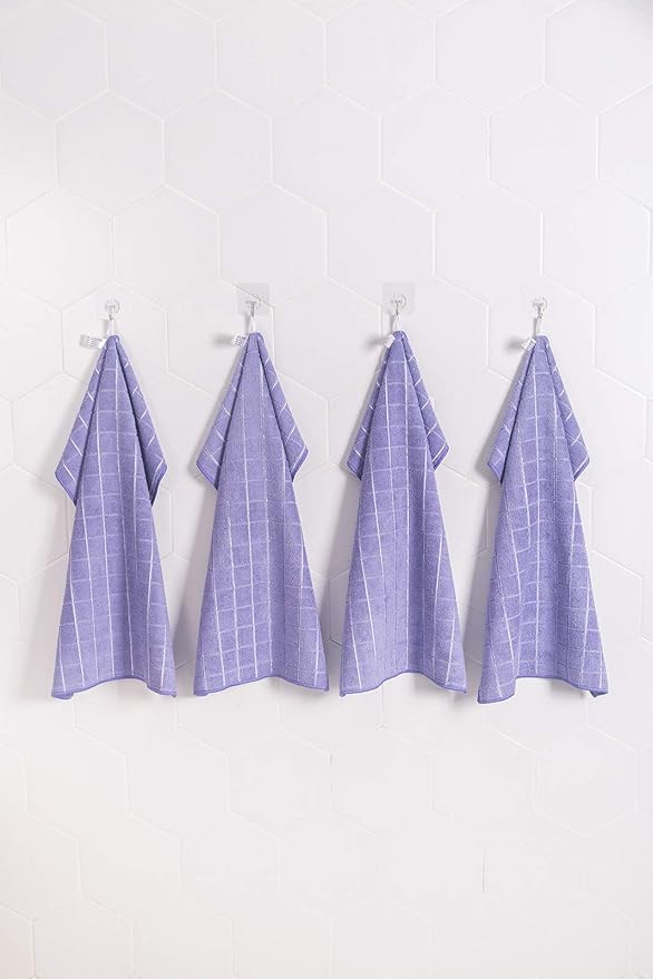 Microfiber Dish Towels - Soft, Super Absorbent and Lint Free Kitchen Towels - 8 Pack (Lattice Designed Purple Colors) - 26 x 18 Inch