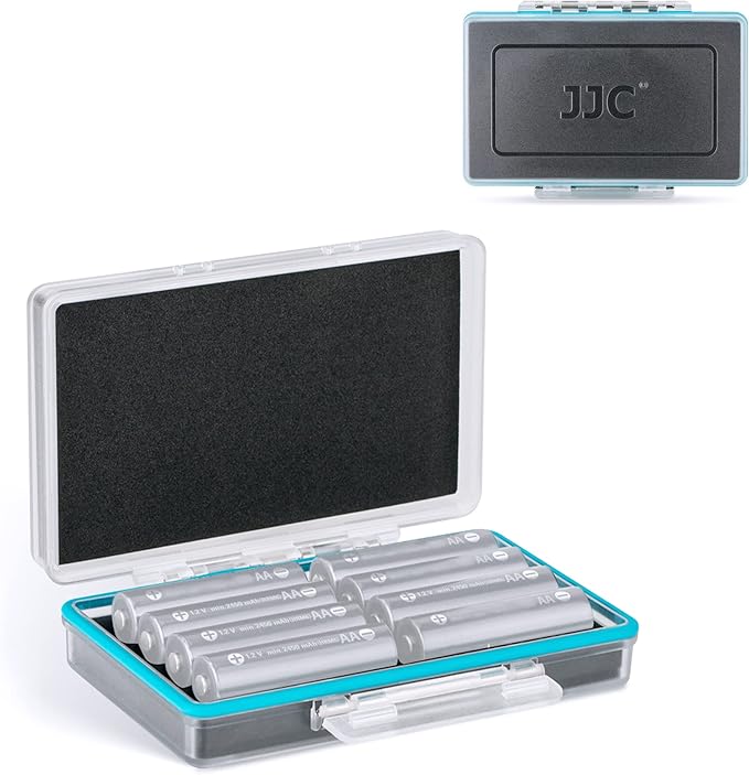 JJC AA Battery Storage Case Holder Organizer, Compact PC Battery Box for 8pcs AA or 14500 Batteries, Water-Resistant and Easy to Carry