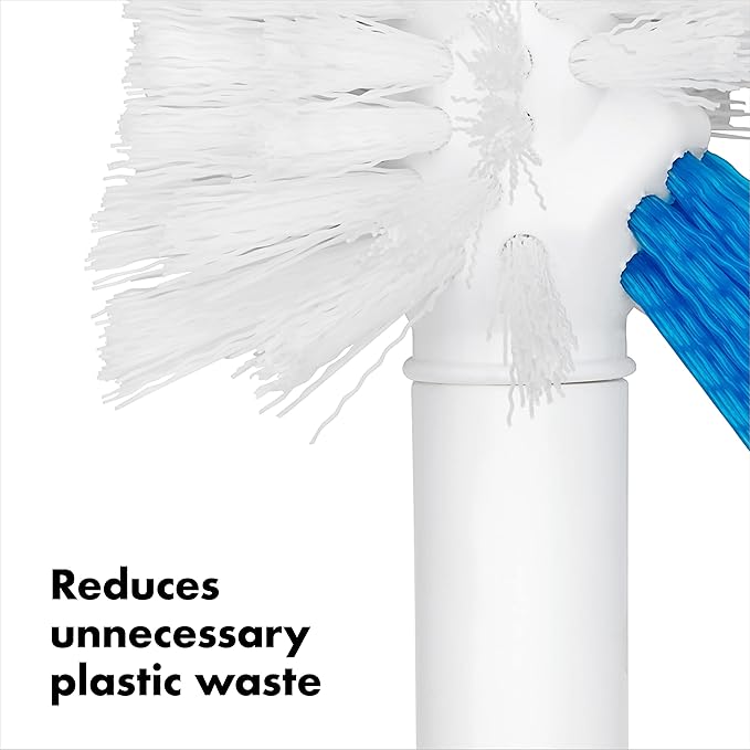 OXO Good Grips Toilet Brush with Rim-Cleaner Replacement Head, White, Plastic Handle, 10-Inch