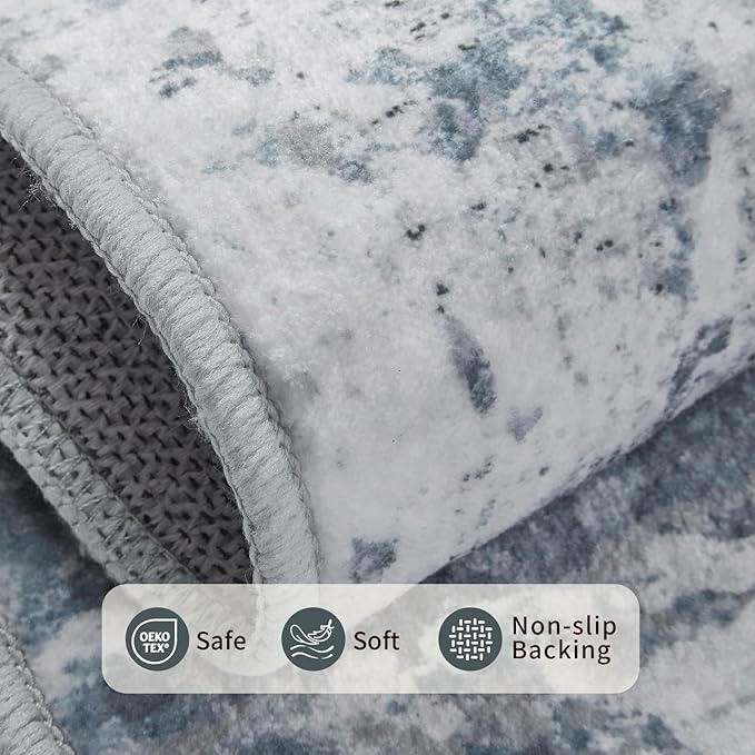 3x5 Washable Entryway Rug, Non Slip Boho Runner Rugs for Hallway, Entrance, Kitchen, Bathroom, Laundry Room, Soft Entryway Carpet, Throw Low Pile Retro Imitation Wool Carpet, Blue Grey