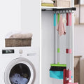 Pull Out Broom Holder With Adjustable Double Row Sliding Hook, Multifunctional Slide Broom And Mop Storage/Organizer Garage Organization Hooks, for Closet Laundry Garage Cupboard Kitchen