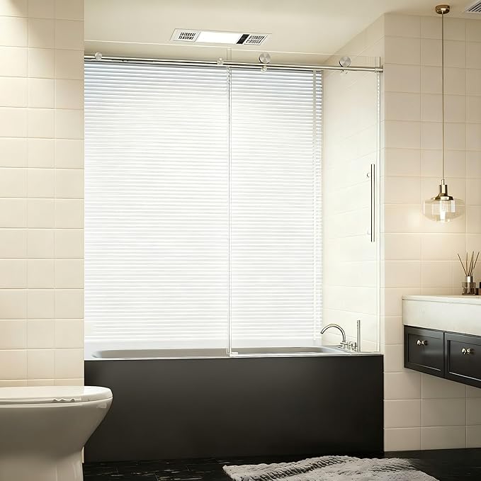 56-60" W x 60" H Bathroom Frameless Tub Sliding Shower Door, Soft-Close Bathtub Single Sliding Shower Doors with 5/16" (8mm) Clear SGCC Tempered Glass, Reversible Installation, Brushed Nickel