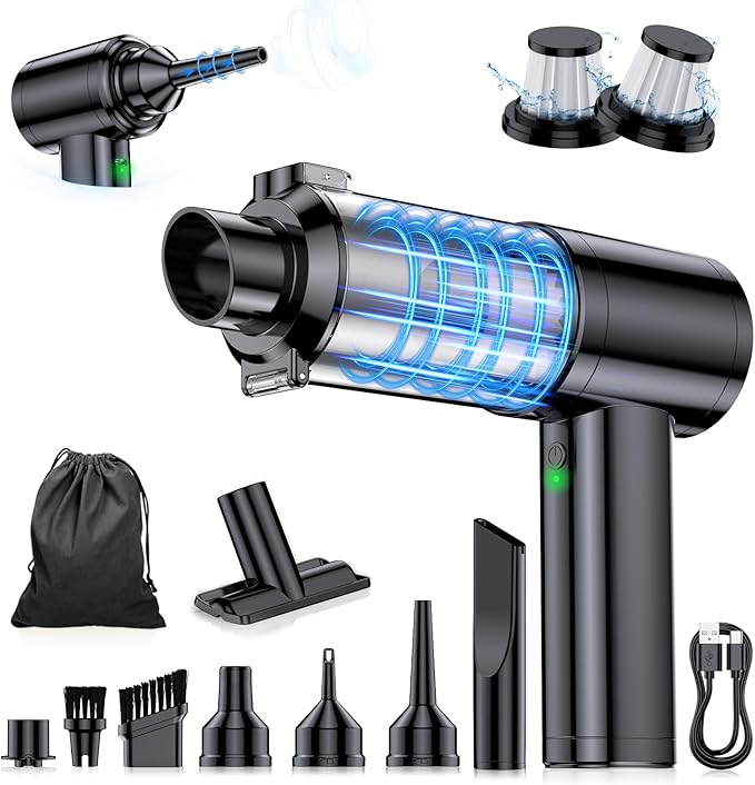 Car Vacuum Portable Cordless, 35000Pa High Power Brushless Motor Handheld Vacuum, 6-in-1 Rechargeable Mini Cleaner with Air Duster for Car, Home, Pet Hair, Keyboard,Graphite Grey