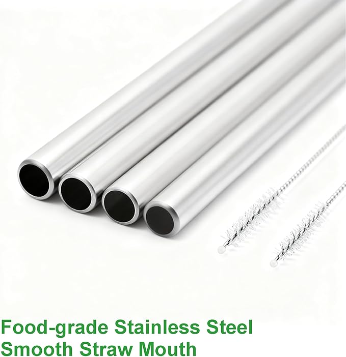 Metal Straws Reusable Compatible with Bioworld 40oz Tumbler，4Pcs Long Stainless Steel Drinking Straws with Cleaning Brush