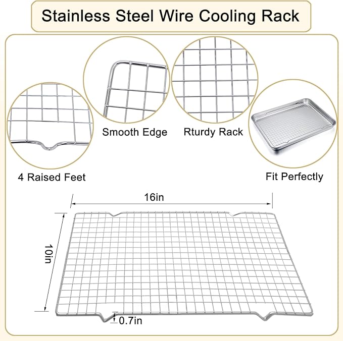 Cleaning Brush Included Cooling Rack for Cooking and Baking - 10" x 15" Set of 2 Stainless Steel, Oven Safe Grid Wire Cookie Cooling Racks