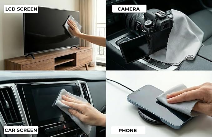 Microfiber Polyamide and Polyester Cleaning Cloth for Everywhere, Glasses, Screens & Delicate Surfaces – Soft, Camera Lens, Car Interior, Piano Black, Lint-Free, Reusable Zigzag Edge (Gray)