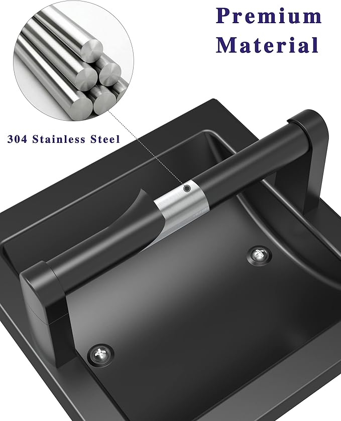 Toilet Paper Holder 2 Pack, Recessed Pivoting Toilet Paper Holder Wall Mount Stainless Steel for Large Rolls in Bathroom (Matte Black)