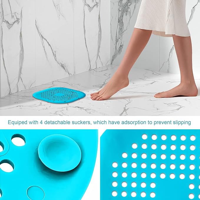 4 Pcs Shower Drain Hair Catcher Bathtub Stopper Home Drain Protectors Drain Cover with Sucker Water Trap Sink Cover for Bathroom Bathtub and Kitchen (Blue)