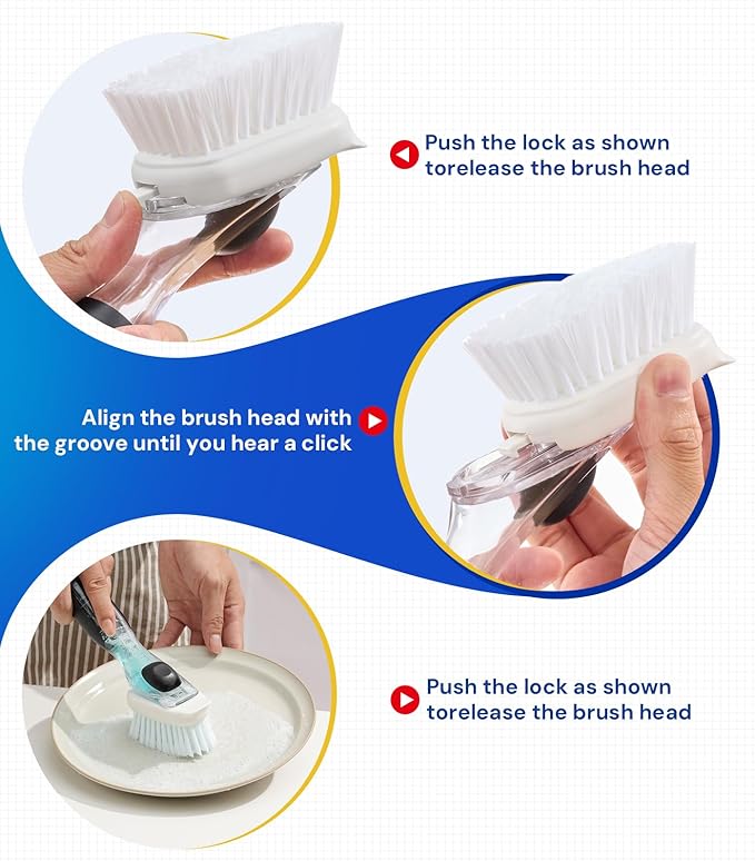 Dish Brush Refills Head for OXO - 4 Pack Dish Brush Cleaning Soap Dispensing Head Replacement for Scrubber, Kitchen Dish Brush Replacement Head for OXO Dish Brush Refill Head