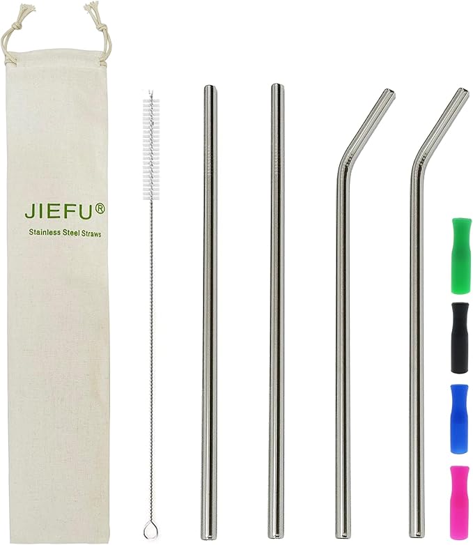 Stainless Steel Straws, 4pcs 12" Ultra Long 0.3" Wide Reusable Metal Drinking Straws with Cleaning Brush for 40oz 64oz Tall Tumblers