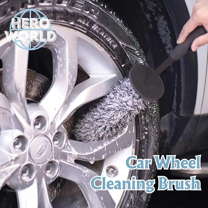 Soft Wheel Cleaning Brush, Metal-Free Wheel Mop Safe for Car Rims, 16.5" (Flat/Blue)