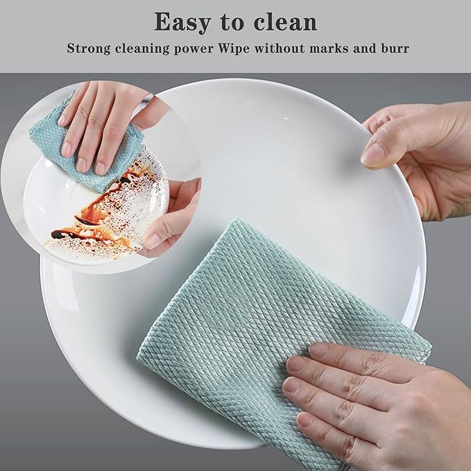 Fish Scale Microfiber Polishing Cleaning Cloth Reusable Microfiber Towels, Lint Free Cleaning Rags for Glass No Watermark, Dishes, Mirrors (10Pcs,5 Colors,15.7 in x 11.8 in)
