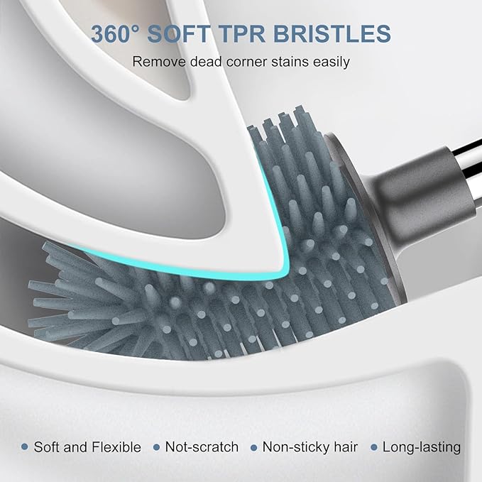 SetSail Silicone Toilet Bowl Brush and Holder Automatic Toilet Brushes for Bathroom with Holder Ventilated Toilet Cleaner Brush for Toilet Scrubber Cleaning - Grey