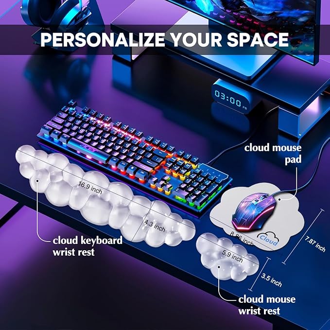 JIKIOU Clear Gel Wrist Rest for Keyboard and Mouse, Cool Silicone Mouse Wrist Rest Set, Cute Ergonomic Wrist Rest for Keyboard Typing Pain Relief, Suitable for Office Computer Laptop Gaming White
