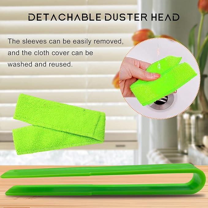 2 PCS Car Blinds Duster, Window Blind Cleaner Duster Brush with Removable Microfiber Sleeves, Multifunction Cleaning Tool for Auto Shutter Air Conditioner Vents Keyboard (Green)