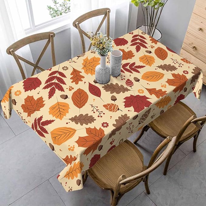 Fall Leaves Table Cloth 52x70 Maple Brown Autumn Pine Nut Harvest Tablecloth Rectangle Table for Dining Kitchen Banquet Party Decorative Outdoor Picnic Rustic