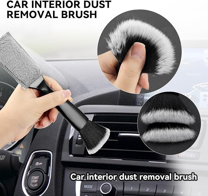 2 PCS Double Head Brush, 2-in-1 Double Head Car Duster Brush for Interior & Exterior Cleaning, Soft Bristles for Dashboard, Air Vents, Screen, and More