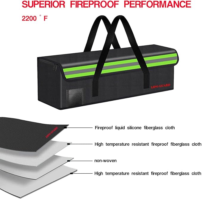 Lipo Battery Safe Bag Large Capatity Fireproof Bag for Ebike Lipo Battery Other Batteries Storage Charging Transport Home Office Travel Safe Storage Pouch