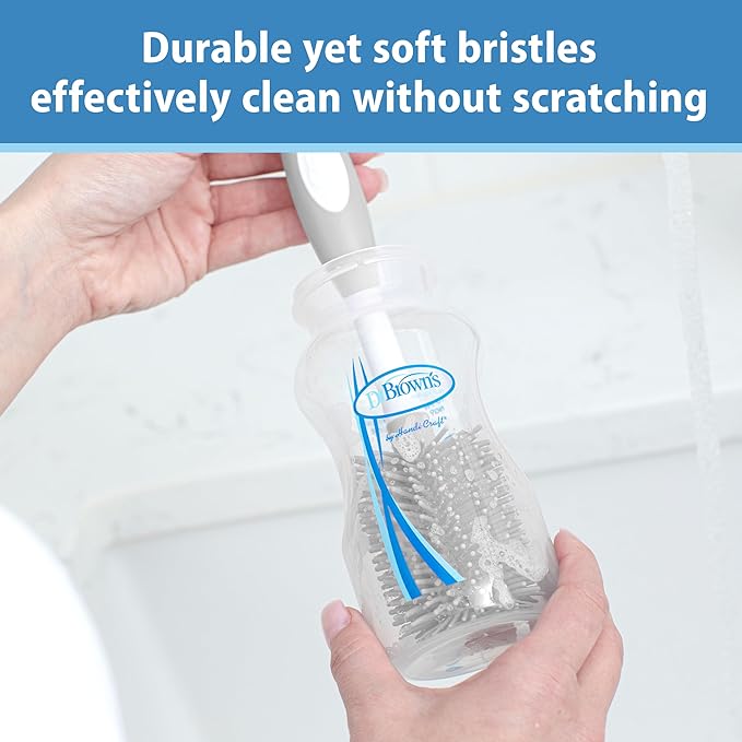 Dr. Brown's Soft Touch No Scratch Baby Bottle Cleaning Brush Nipple Cleaner with Stand and Storage Clip,BPA Free,Pink,(Pack of 12)