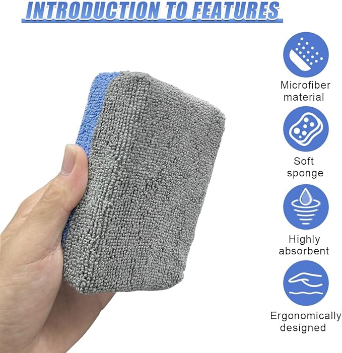 3PCS Microfiber Applicator Pads, Soft No-Scratch Car Wash Sponge, Washable Reusable Ceramic Coating Applicator, Car Paint Detailing Polishing Supplies for Wax Sealant (Blue)