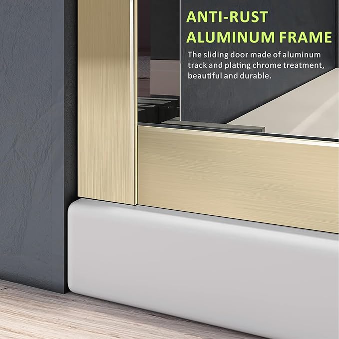 Glass Shower Door,56-60'' W x 72''H Bypass Sliding Door Semi-Frameless Shower Enclosure 1/4"(6mm) Glass Sliding Bathroom Door,Brushed Gold Stainless Steel Hardwares