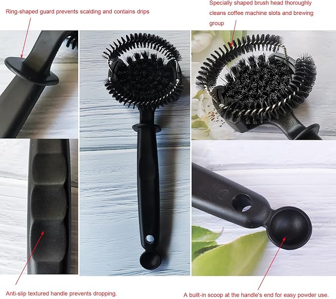 2 PCS Coffee & Espresso Machine Cleaning Brush Set,Curved Coffee Brush with Long Handle, Brew Head Cleaner, Grinder Brush, Cup Cleaning Brush for Kitchen Use (58 mm)
