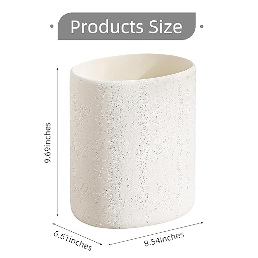 Trash Can, 1.6 Gallon Small Bathroom Trash Can, Simple Oval Stone Look Garbage Bin, Decorative Waste Basket for Kitchen Office, Home Decor, Bedroom, Living Room White