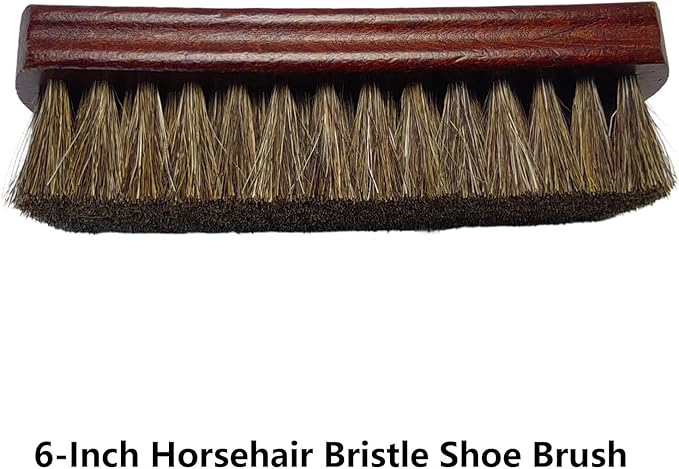 Shoe Cleaning Brush Set of 2 Brushes with Horsehair and Nylon Bristles, 6" Concaved Handle for Premium Grip, Wooden Sneaker Brush for Leather, Boot, Canvas, Sneaker, Textile