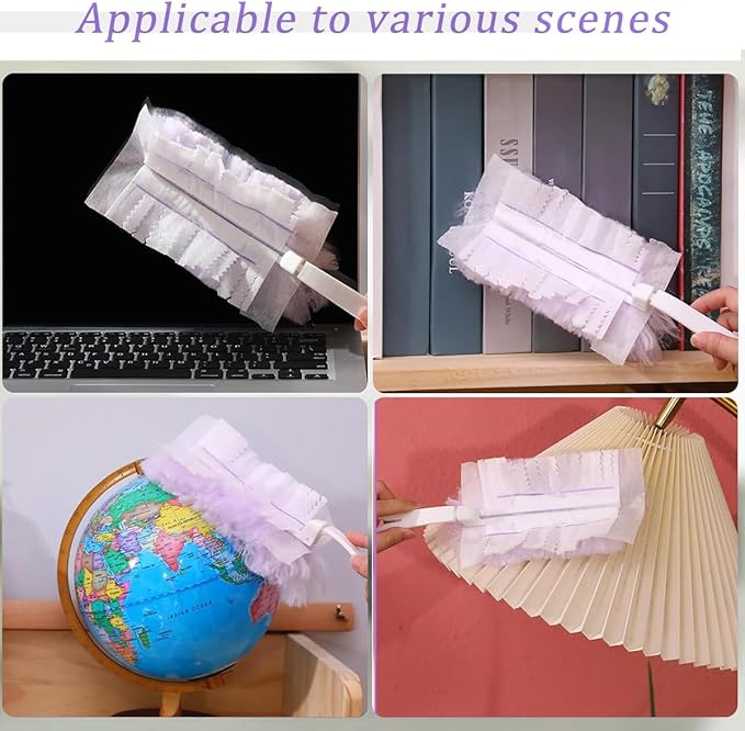Duster Refills Compatible with Swiffer Duster, Heavy Duty Multi Surface Duster Replacement with 1 Extra Handle for Cleaning Furniture, Blinds, Ceiling Fans and Car (Purple- 35 Pack)