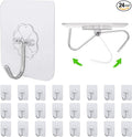 24 PCS Self Adhesive Hooks for Hanging - 33lbs Max, Transparent Stick on Hooks for Coat & Towel - Sticky Hooks for Hanging Heavy Duty Picture, No Damage Wall Hook for Bathroom, Kitchen, Ceiling & Key