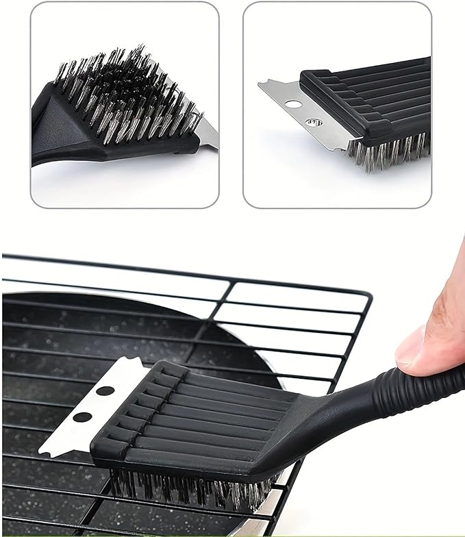 YIKANGHENG 2 Pcs 8.3 Inch x 2.8 Inch Stainless Steel Grill Brush with Plastic Handle for Barbecue Net Cleaning
