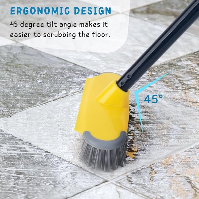 Deck Brush with Long Handle, Scrub Brush for Shower, Stainless Steel Wire Scrub Brush with Long Handle for Deck, Concrete, Patio Floor Cleaning