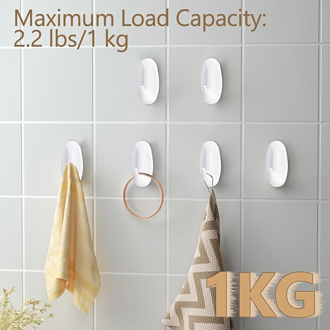 6 Pack Small Utility Hooks, Holds up to 1.5 lb, Damage Free Hanging Hooks Removable Wall Hooks Self Adhesive Hooks, Heavy Duty Sticky Hooks for Hanging Garland Hat Key Coat Wreath Towel
