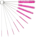 10" Tube Cleaning Brush Set, 10 Pack, Extra Long Nylon Straw Brushes with Flexible Handles for Bottles, Cleaning Straws, Pipe Cleaners, Keyboard, Glass, Guns, Detailing and Deep Cleaning, Pink