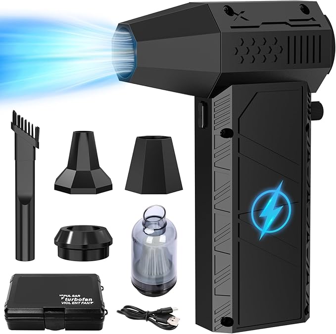 Compressed Air Duster - 180000RPM Super Power Electric Air Duster, 3 Gear Adjustable Mini Blower Rechargeable Cordless Air Blower for Keyboard Electric Devices Cleaning, Car, Home and Outdoor