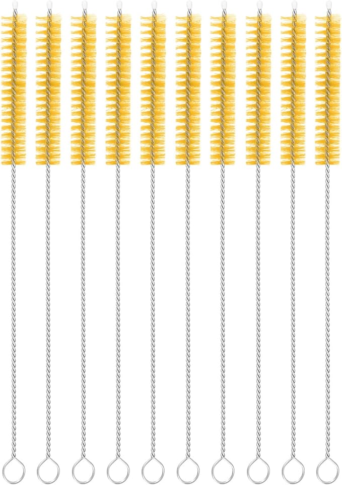 uxcell 10Pcs Drinking Straw Cleaning Brushes, 8" x 3/8" Nylon Bristles Long Straw Brush Pipe Cleaner for Washing Straws Pot Spout, Sippy Cup, Bottle and Tube (Yellow)