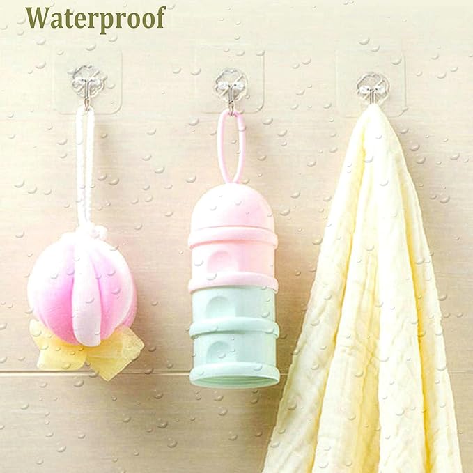12 Pack Heavy Duty Self Adhesive Hooks - 33lb Max, Transparent, Waterproof, Sticky Wall Hooks for Keys, Bathroom, Shower, Outdoor, Kitchen, Door, Home Improvement, Utility