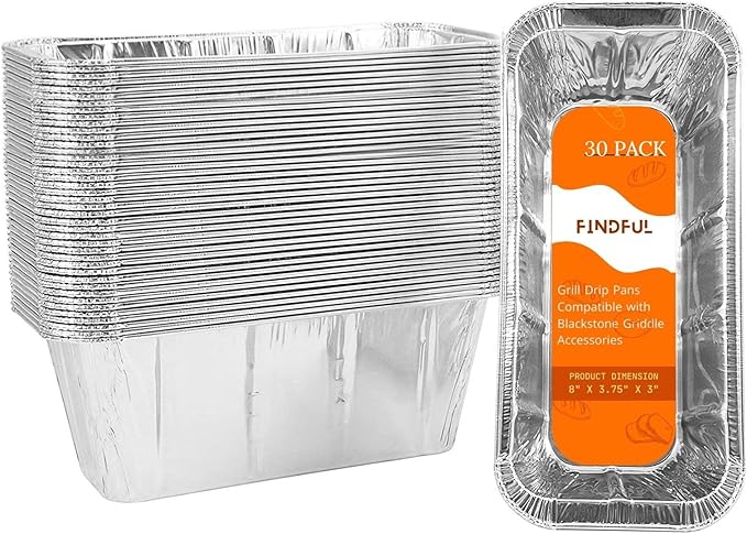 30-Pack Drip Pans Liners for Blackstone Griddle Accessories, Aluminum Foil Pan Disposable for 17" 22" 28" 36" Blackstone Griddle Drip Tray Holder Grill Rear Grease Catcher Cup