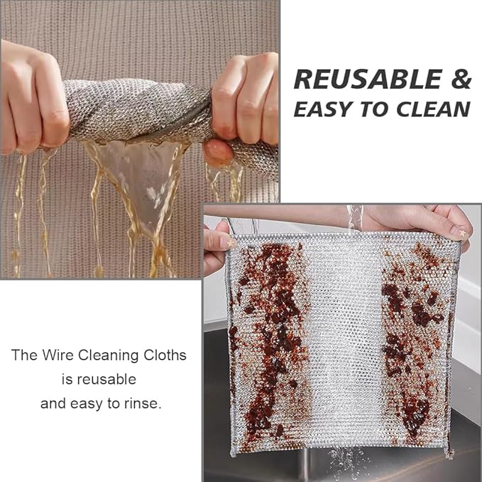 SINLAND Silver Mesh Dish Cloths Wire Dish Washing Rags Magic Cleaning Cloths Stainless Steel Metal Cloth for Dishes Sinks Counters Stove Tops Easy Rinsing 7.87x7.87 Inch 20 Pack