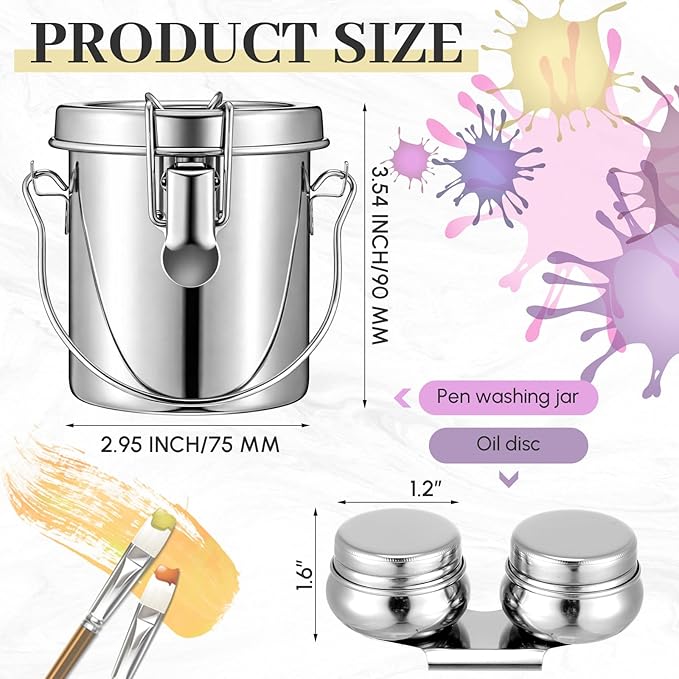 Skybooly 2 Pcs Paint Brush Cleaner Set Stainless Steel Double Dipper Palette Cup Paint Brush Portable Washer Holder for Oil Cleaner Kits(Straight Shape,Small)
