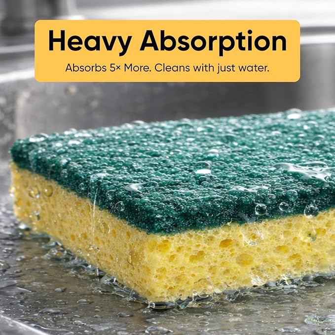 Scrubee Heavy Duty Scrub Sponge with Scouring Pad, Kitchen Dishwashing, Sink, Pot and Frying Pan Cellulose Scrubber Sponge Non Scratch. by Superio… (6" 3 Pack)